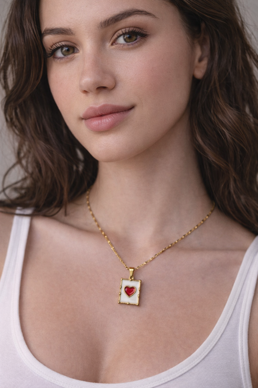 Collana Cuore Rosso Smaltato in Acciaio Inossidabile | Nuara Bijoux