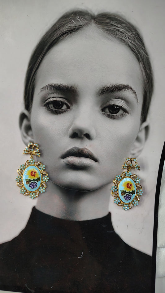 Orecchini Pendenti Floreali Vintage con perline colorate | Nuara Bijoux