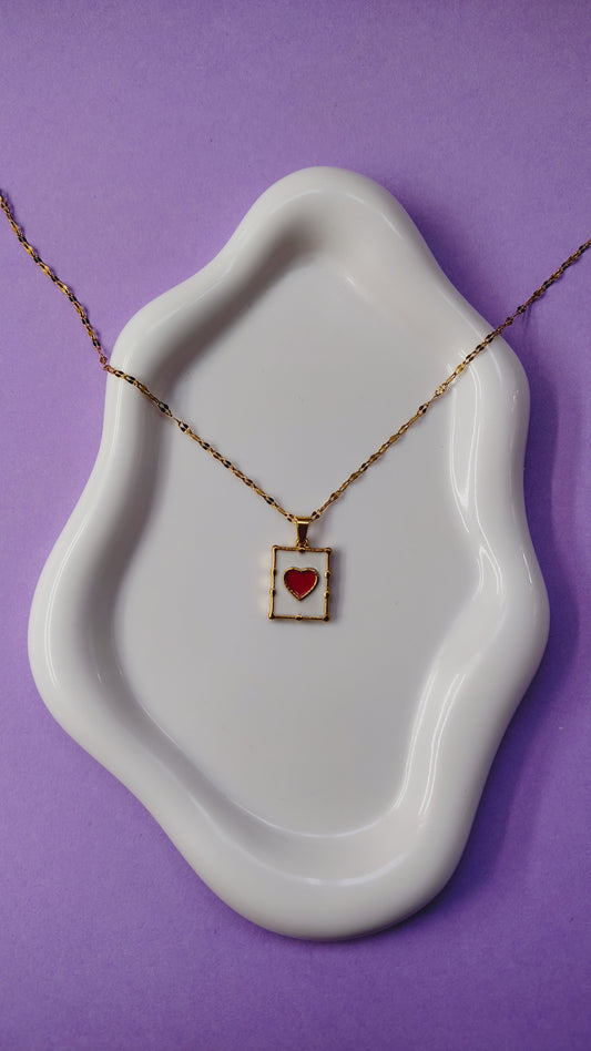 Collana Cuore Rosso Smaltato in Acciaio Inossidabile | Nuara Bijoux