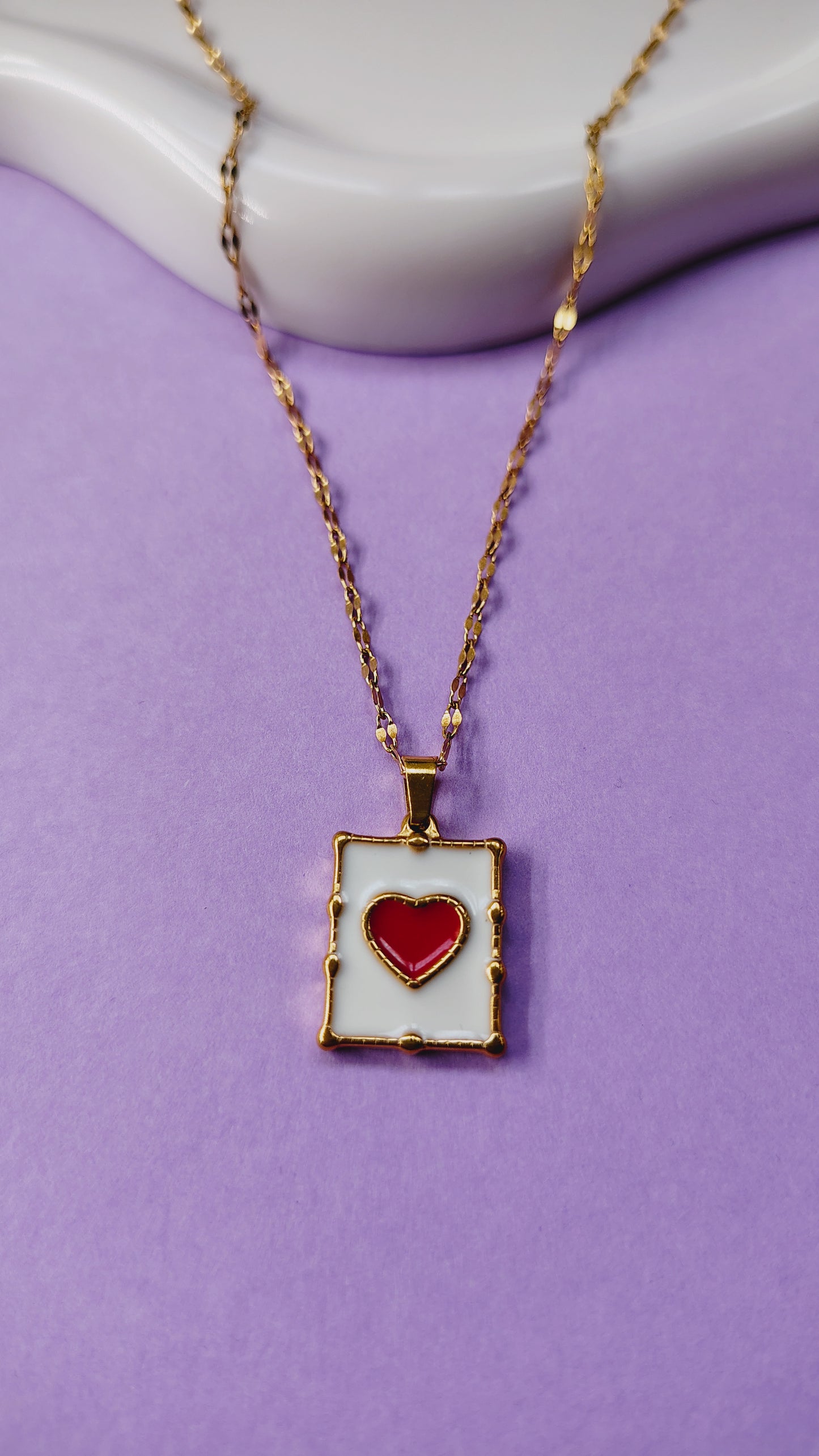 Collana Cuore Rosso Smaltato in Acciaio Inossidabile | Nuara Bijoux