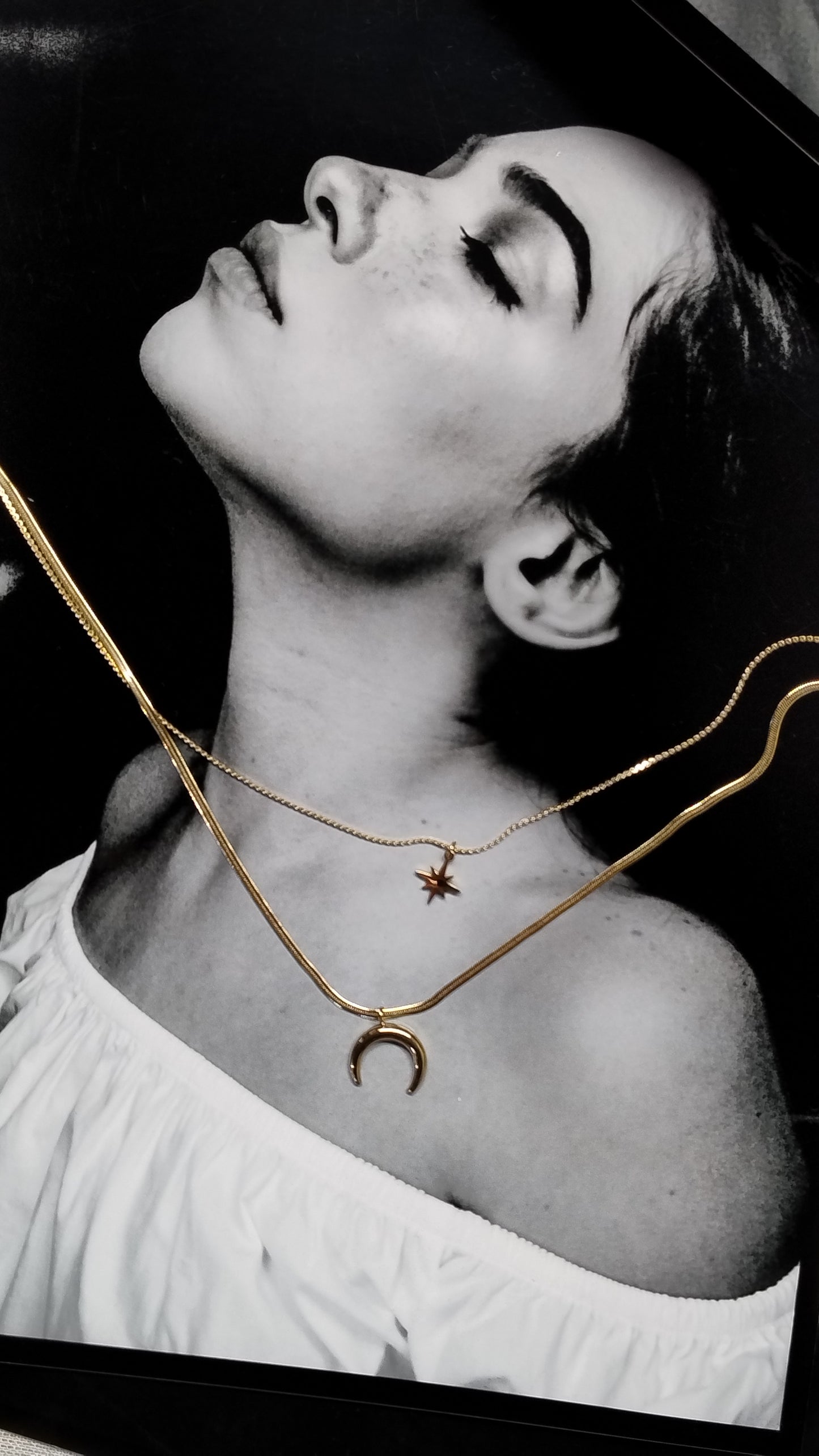 Collana Doppia Catena Stella e Mezzaluna in Acciaio | Nuara Bijoux