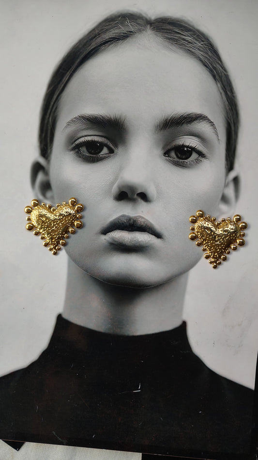 Orecchini Cuore Martellato in Acciaio Inossidabile | Nuara Bijoux