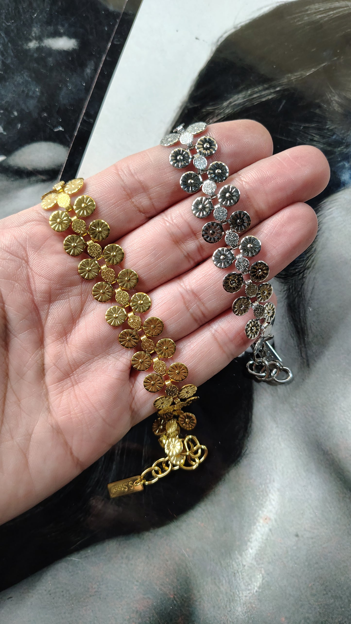 Bracciale catena a dischi martellati