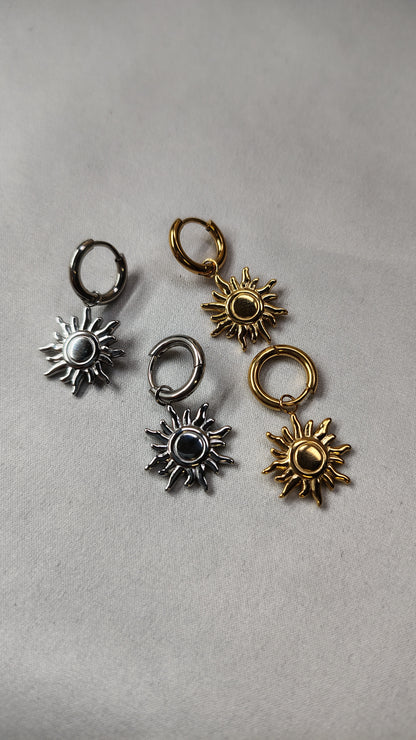 Orecchini Pendenti Sole in acciaio inossidabile | Nuara Bijoux