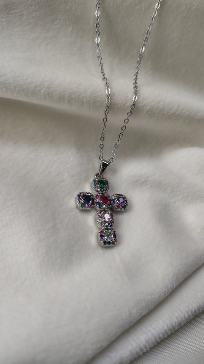 Collana con croce gioiello multicolor