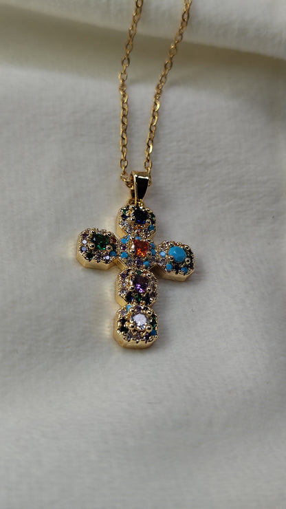 Collana con croce gioiello multicolor