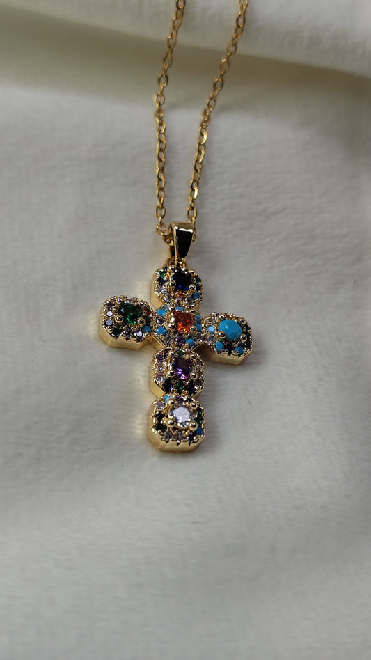 Collana con croce gioiello multicolor