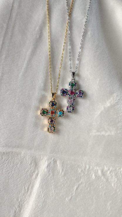 Collana con croce gioiello multicolor