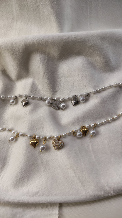 Bracciale Perle e Cuori in Acciaio Inossidabile | Nuara Bijoux