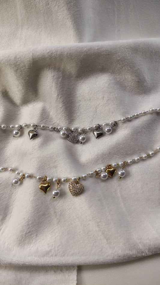 Bracciale Perle e Cuori in Acciaio Inossidabile | Nuara Bijoux