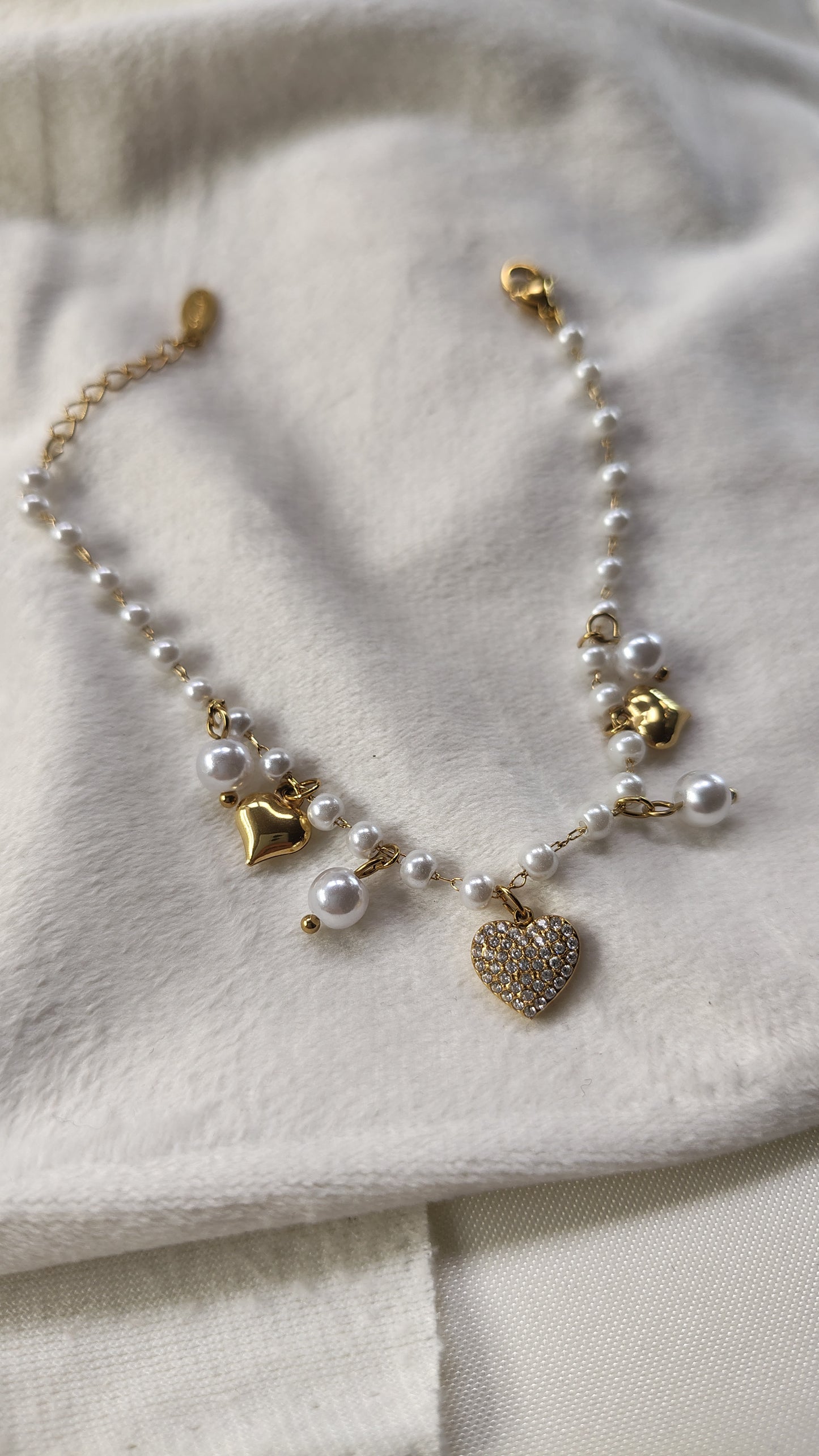 Bracciale Perle e Cuori in Acciaio Inossidabile | Nuara Bijoux