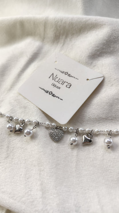 Bracciale Perle e Cuori in Acciaio Inossidabile | Nuara Bijoux