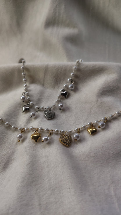 Bracciale Perle e Cuori in Acciaio Inossidabile | Nuara Bijoux