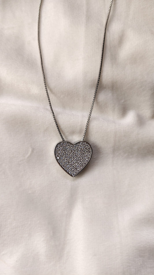 Collana Cuore Pavé Brillante in Acciaio Inossidabile | Nuara Bijoux