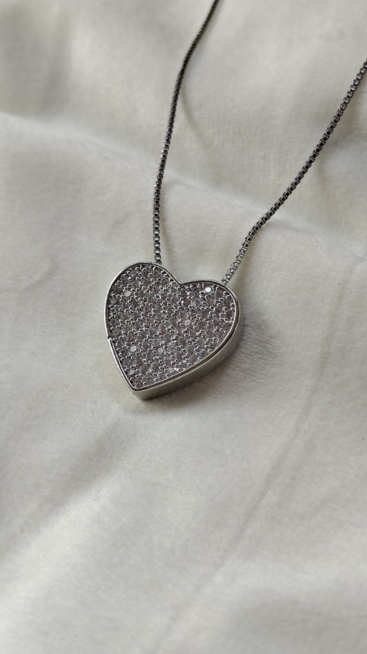 Collana Cuore Pavé Brillante in Acciaio Inossidabile | Nuara Bijoux