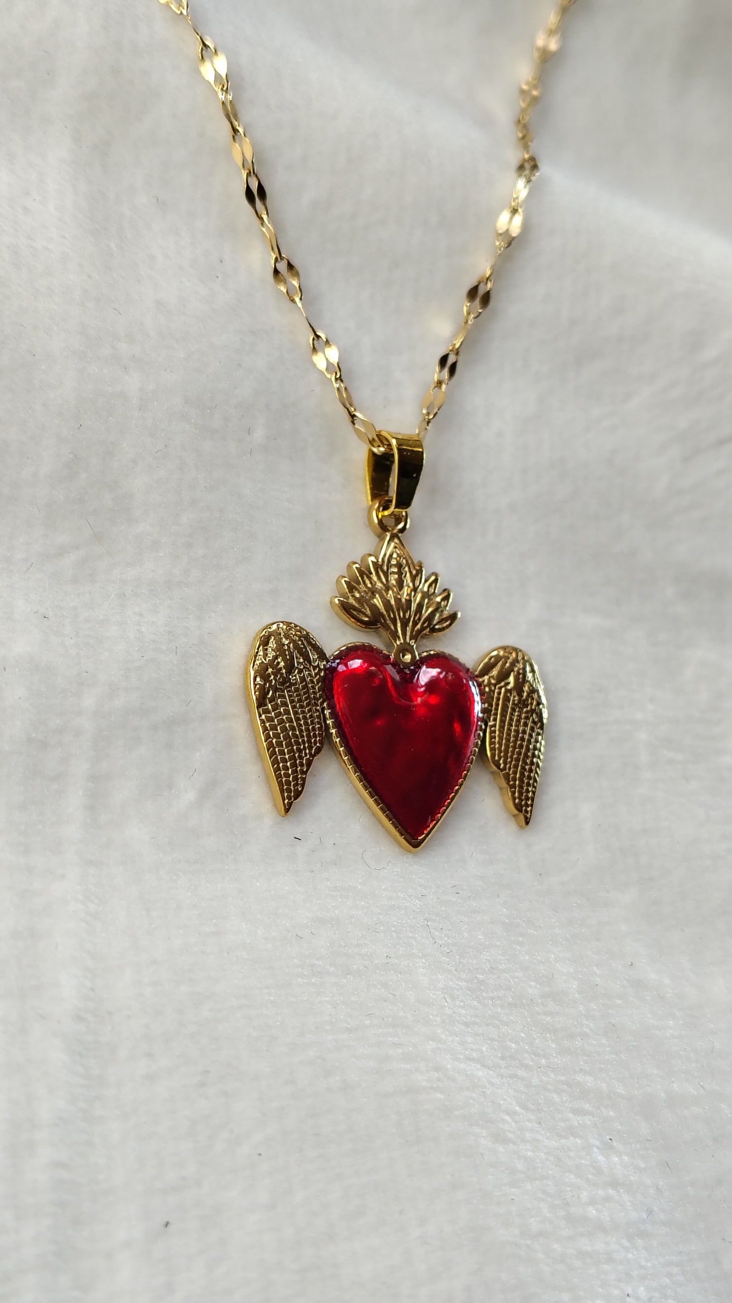 Collana in Acciaio Inossidabile con Sacro Cuore Alato | Nuara Bijoux