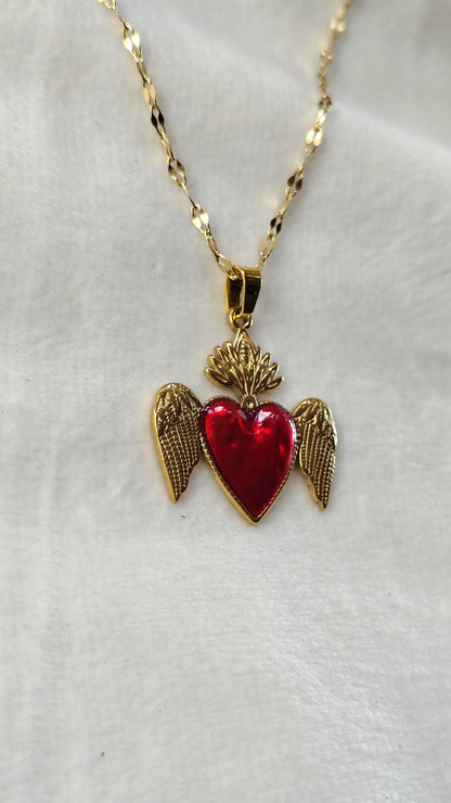 Collana in Acciaio Inossidabile con Sacro Cuore Alato | Nuara Bijoux