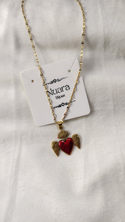 Collana in Acciaio Inossidabile con Sacro Cuore Alato | Nuara Bijoux