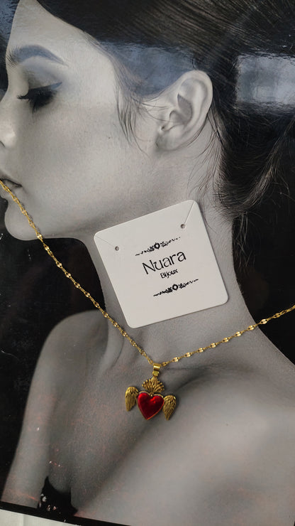 Collana in Acciaio Inossidabile con Sacro Cuore Alato | Nuara Bijoux