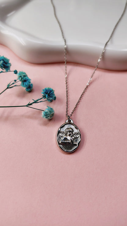 Collana medaglia angelo in acciaio inossidabile | Nuara Bijoux