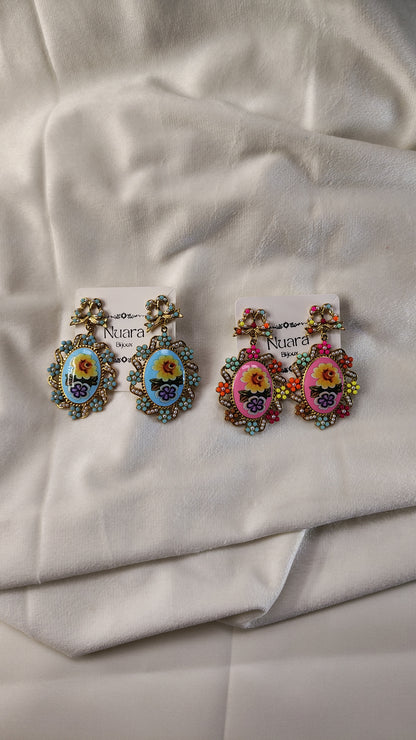 Orecchini Pendenti Floreali Vintage con perline colorate | Nuara Bijoux