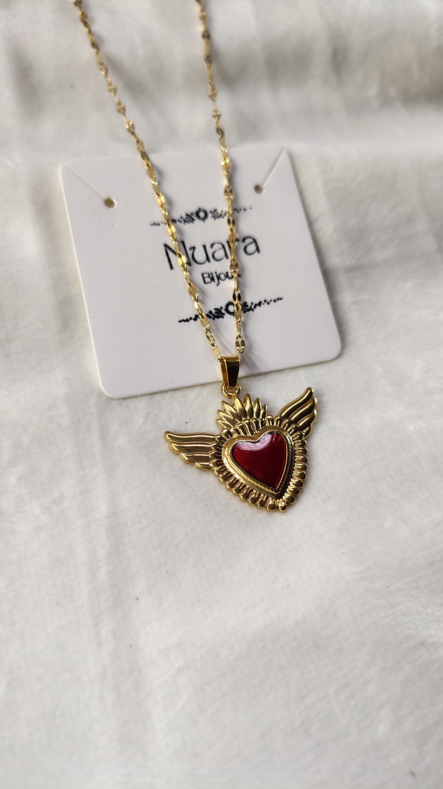 Collana in Acciaio Inossidabile con Sacro Cuore Alato | Nuara Bijoux