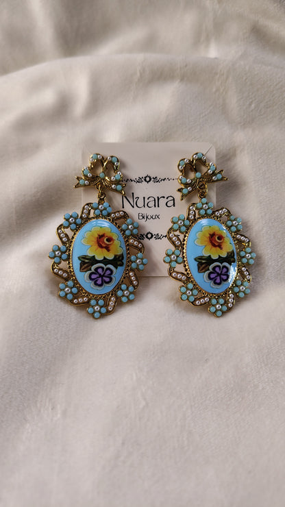Orecchini Pendenti Floreali Vintage con perline colorate | Nuara Bijoux