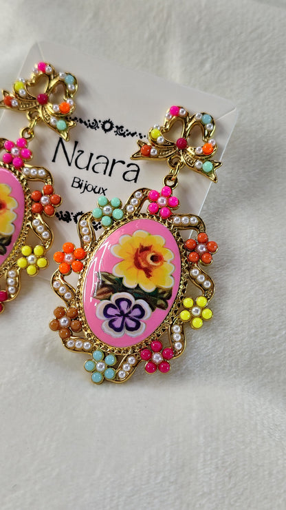 Orecchini Pendenti Floreali Vintage con perline colorate | Nuara Bijoux