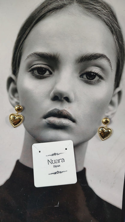 Orecchini Pendenti Cuore Martellato in Acciaio Inossidabile | Nuara Bijoux