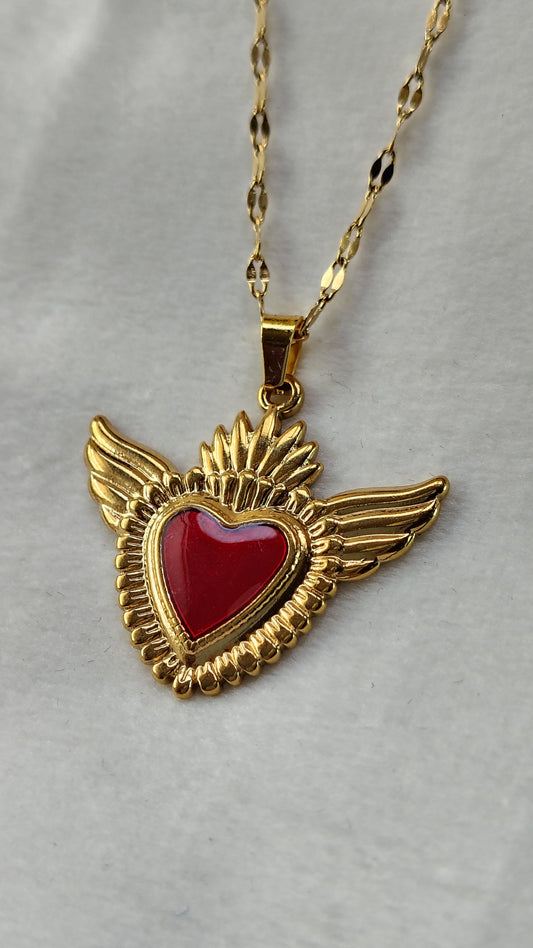 Collana in Acciaio Inossidabile con Sacro Cuore Alato | Nuara Bijoux
