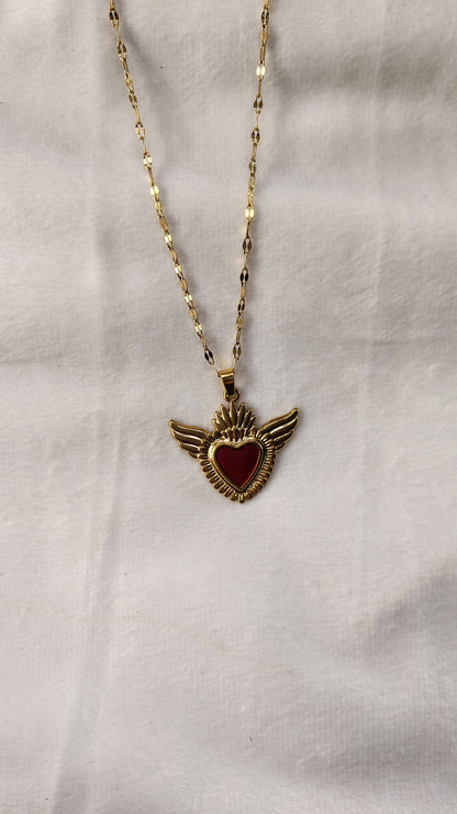 Collana in Acciaio Inossidabile con Sacro Cuore Alato | Nuara Bijoux