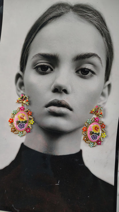 Orecchini Pendenti Floreali Vintage con perline colorate | Nuara Bijoux