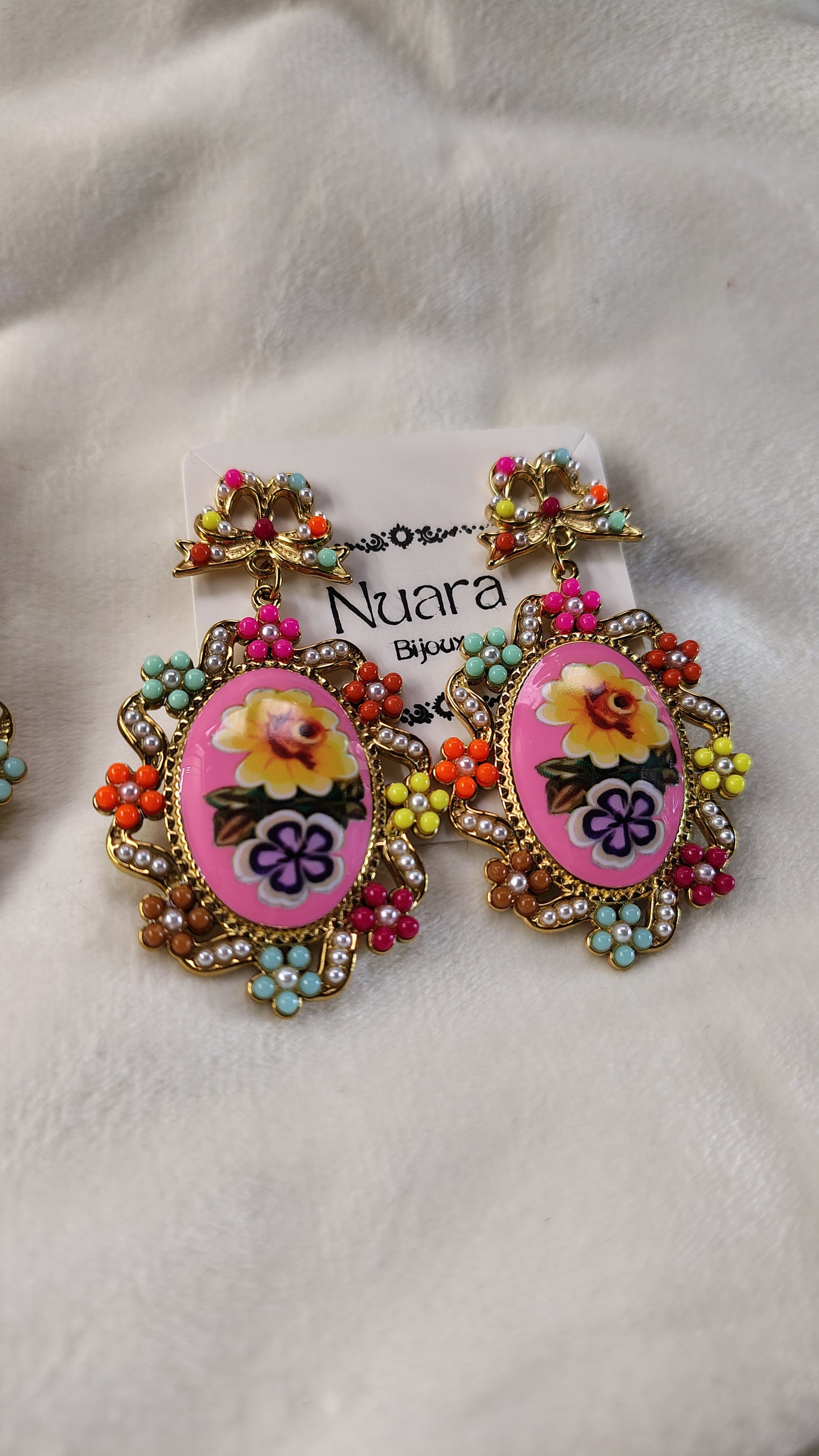 Orecchini Pendenti Floreali Vintage con perline colorate | Nuara Bijoux
