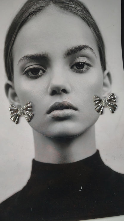 Orecchini Lobo Fiocco con Cristalli in Acciaio Inossidabile | Nuara Bijoux