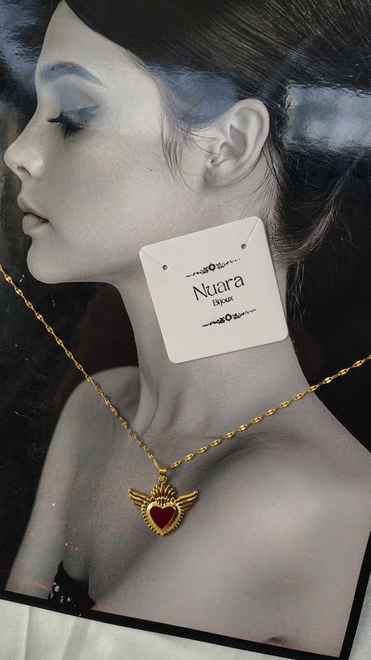 Collana in Acciaio Inossidabile con Sacro Cuore Alato | Nuara Bijoux