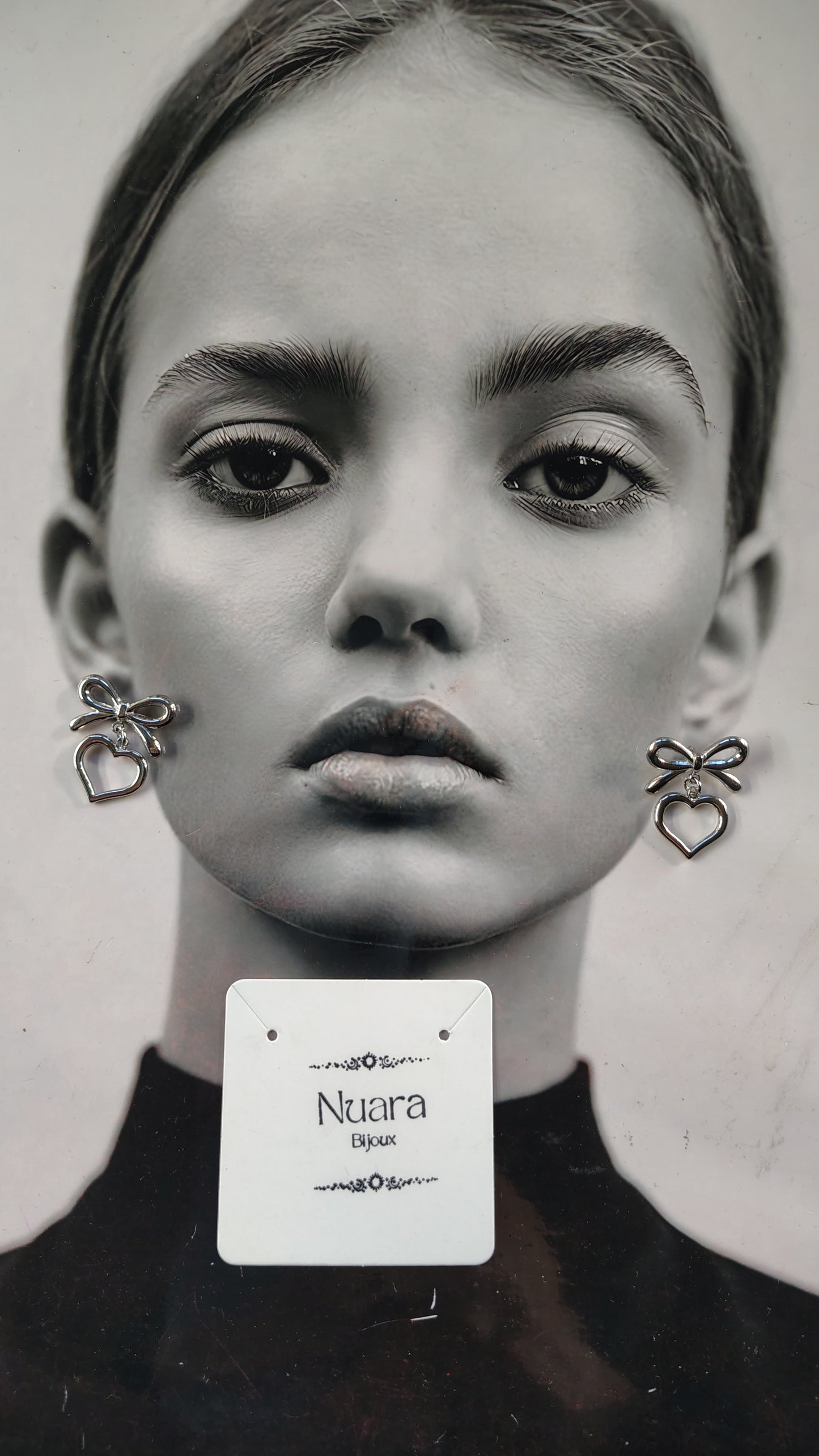 Orecchini Pendenti Fiocco con Cuore in Acciaio Inossidabile | Nuara Bijoux